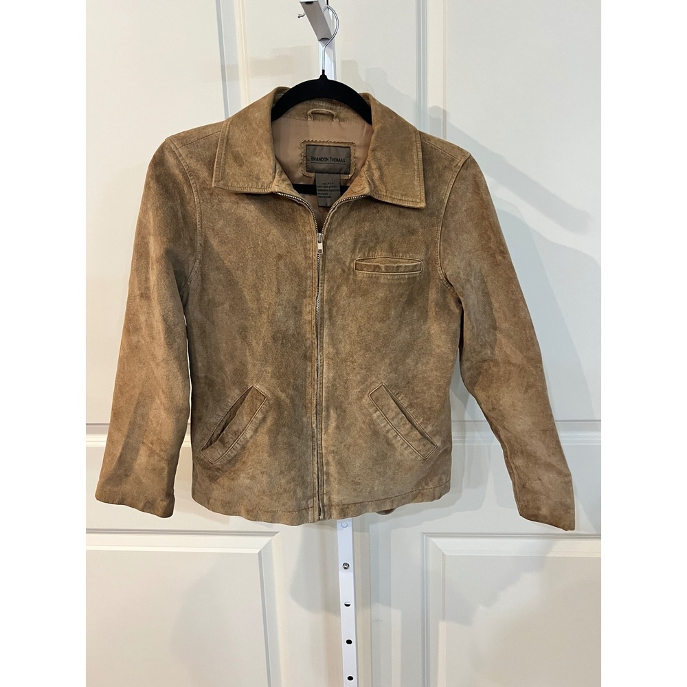Vintage Y2K Brandon Thomas Tan Suede Leather Full Zip Jacket Womens  Small PS
